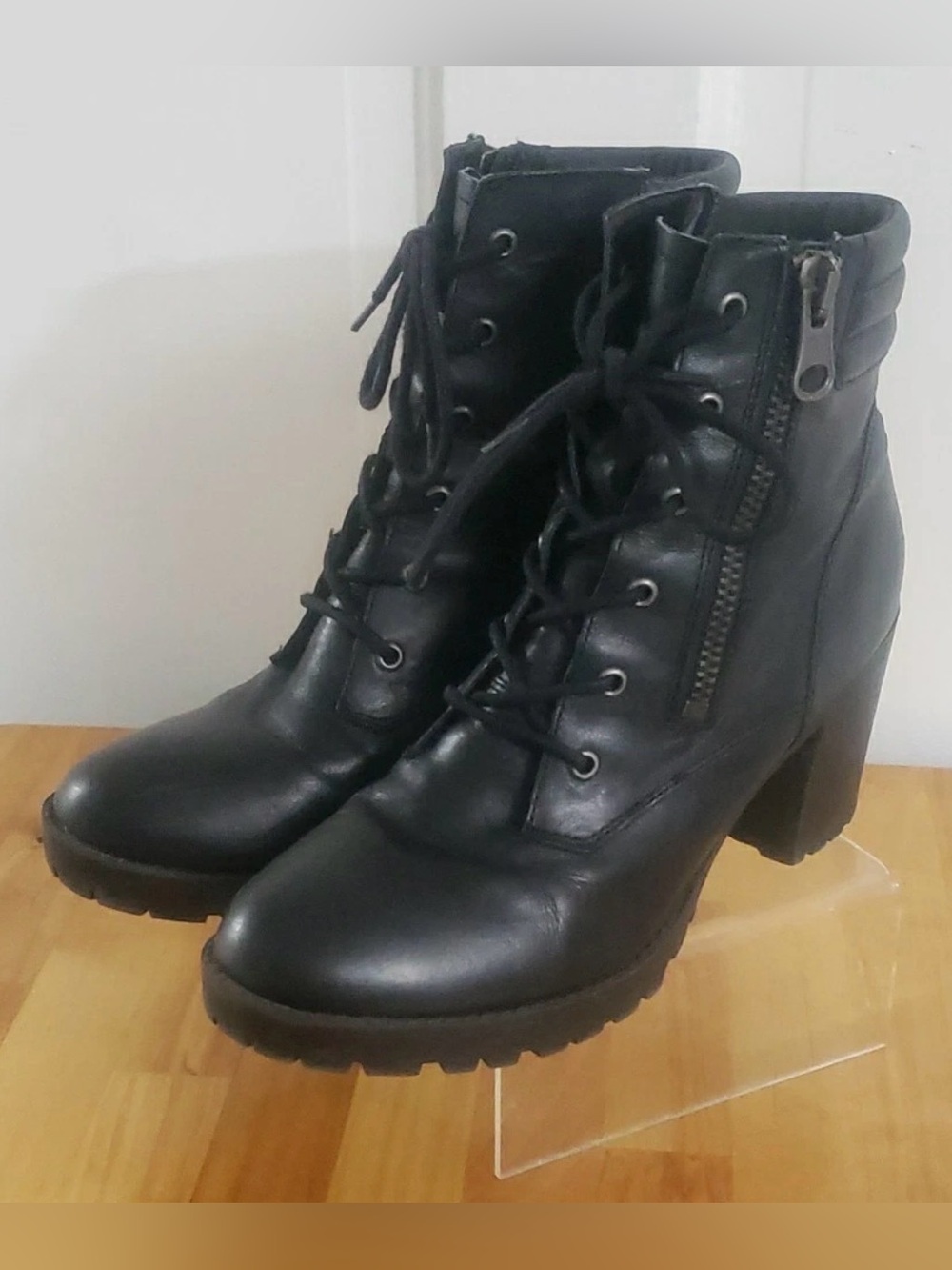 Steve Madden Black Lace-Up Block Heel Ankle Boots